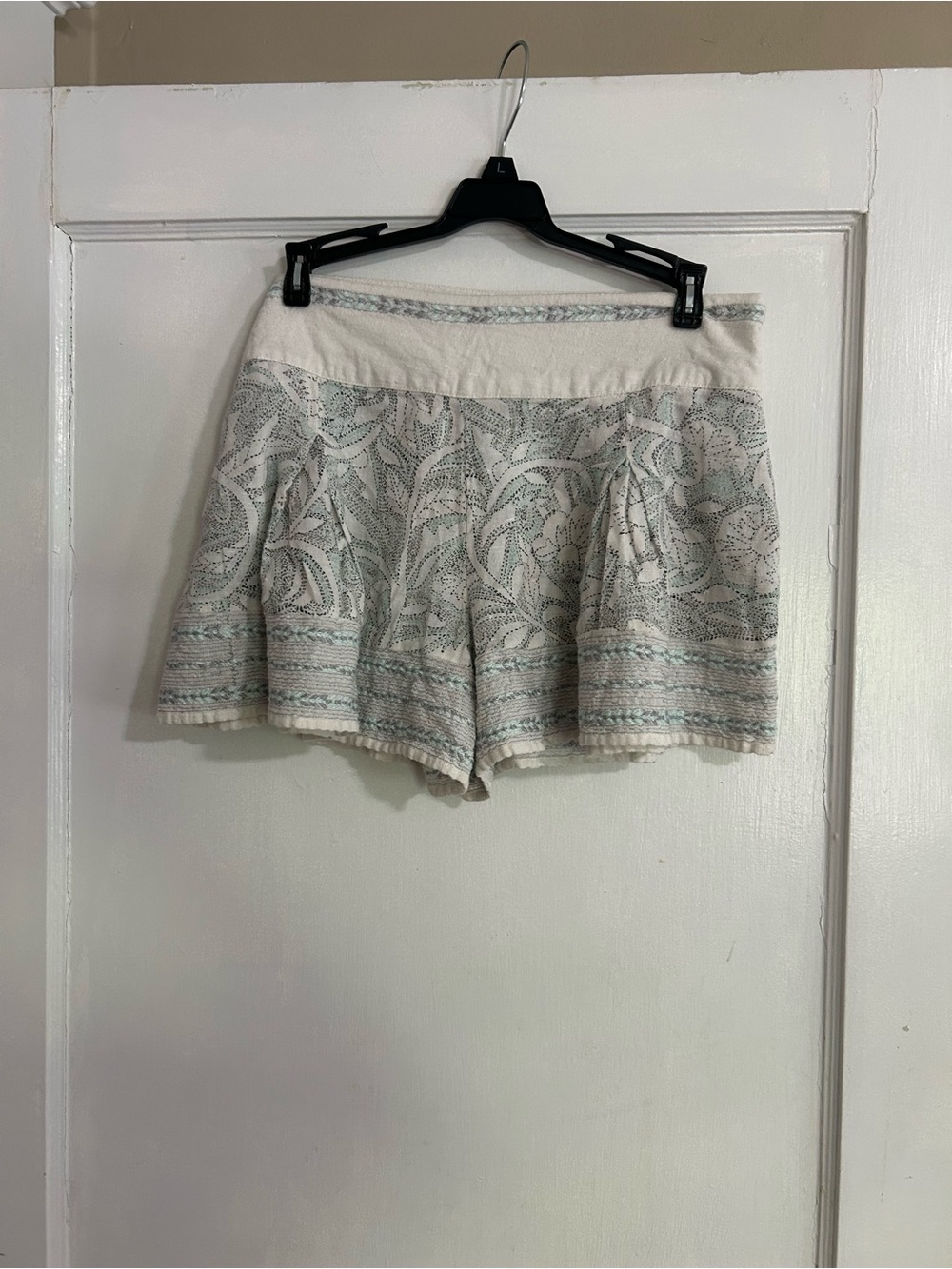 Free People Cream Shorts with Light Blue Pattern